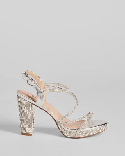 Glam Stride Rhinestone Metallic Platform Block Heels