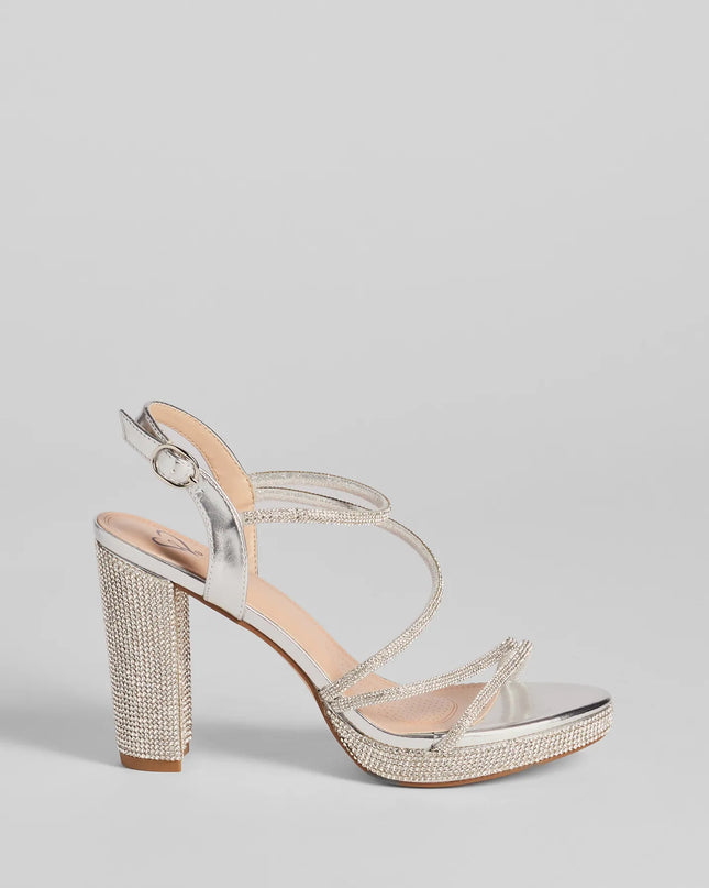 Glam Stride Rhinestone Metallic Platform Block Heels